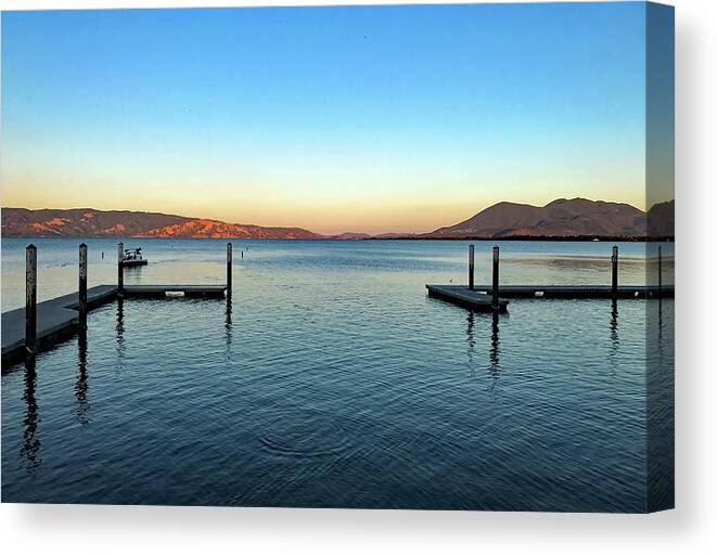 Clearlake Canvas Print featuring the photograph Clearlake Boat Dock Sunset by Marilyn MacCrakin