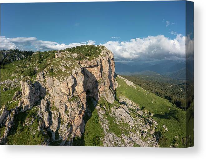 Mountain Canvas Print featuring the photograph Cliff plateau in Caucasus Mountains by Mikhail Kokhanchikov