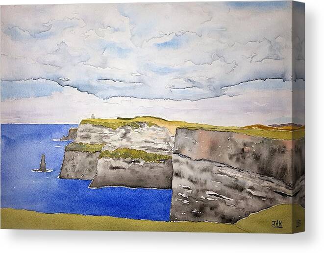 Watercolor Canvas Print featuring the painting Cliffs of Moher by John Klobucher