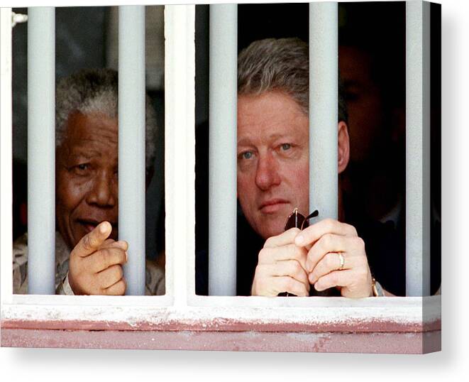 Clinton Canvas Print featuring the photograph Clinton and Mandela by Rick Wilking