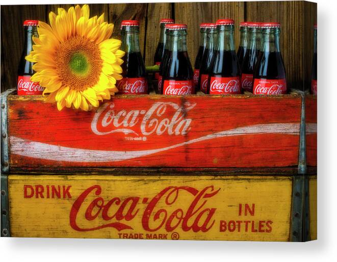 Coca Canvas Print featuring the photograph Coca Cola And Sunflower by Garry Gay