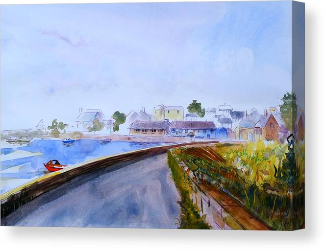 Cockwood Harbour Canvas Print featuring the painting Cockwood harbour looking towards pub watercolor painting by Mike Jory