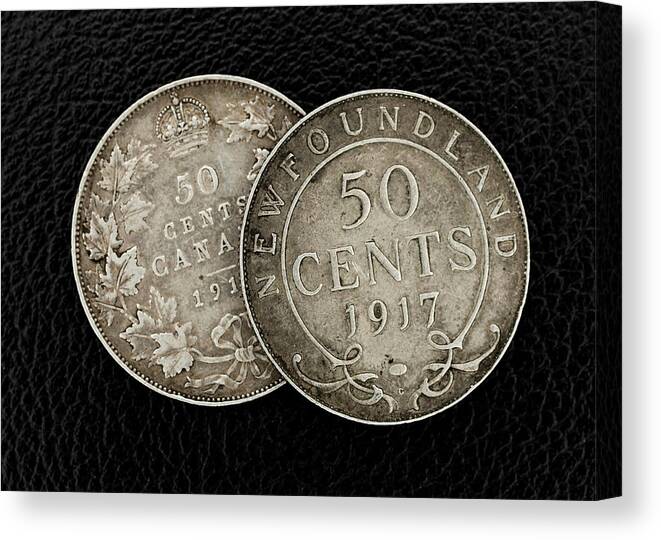 Coin Canvas Print featuring the photograph Coin Collecting - 1917 Canadian/Newfoundland 50 Cent Back by Amelia Pearn