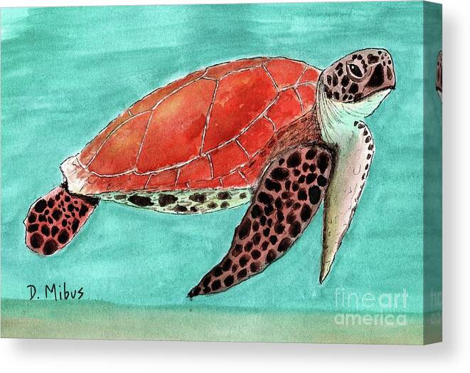 Sea Turtle Canvas Print featuring the painting Colorful Sea Turtle in Blue Green Water by Donna Mibus