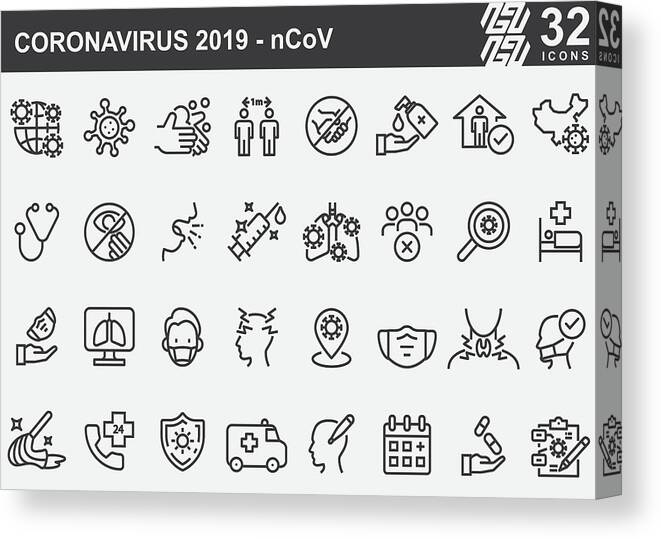 Ambulance Canvas Print featuring the drawing Coronavirus 2019-nCoV Disease Prevention Line Icons by LueratSatichob