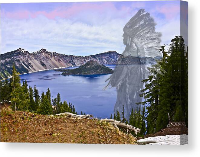 Crater-lake Canvas Print featuring the photograph Crater Lake And Klamath Indian Chief by Joyce Dickens