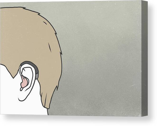 Persons With Disabilities Canvas Print featuring the drawing Cropped image of man wearing hearing aid against gray background by Malte Mueller