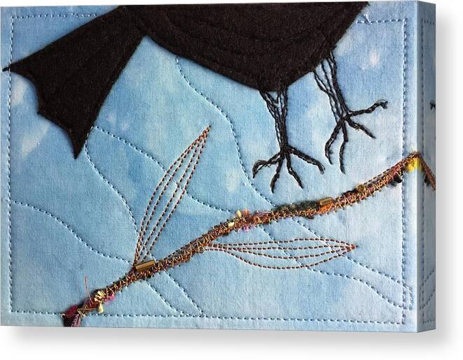 Fabric Postcard Canvas Print featuring the mixed media Crow by Vivian Aumond