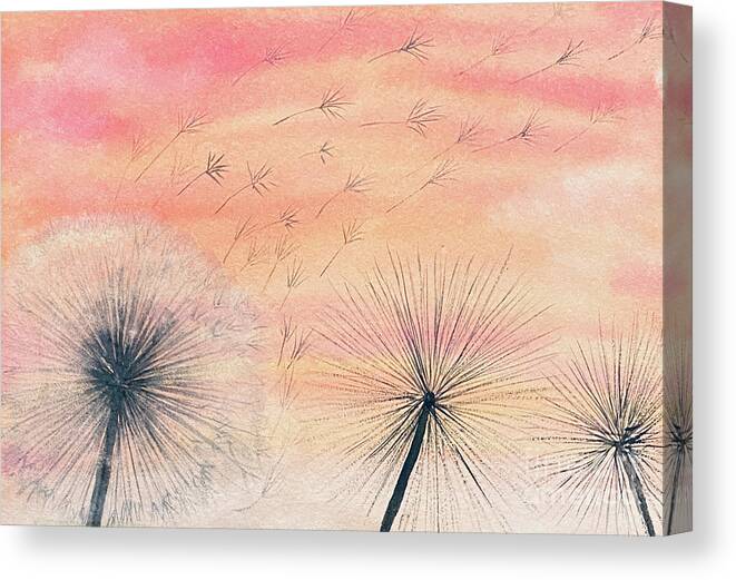 Dandelions Canvas Print featuring the painting Dandelions at Sunset by Lisa Neuman