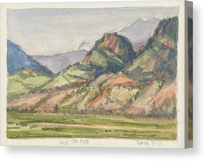 Plein Air On The Yellowstone Canvas Print featuring the painting Deaf Jim Knob and Electric Paek by Les Herman