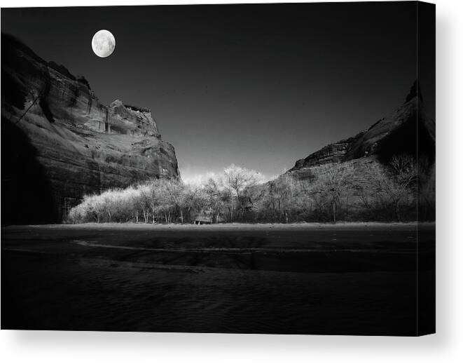 Canyon Canvas Print featuring the photograph deChelly Moonscape Monochrome by Wayne King