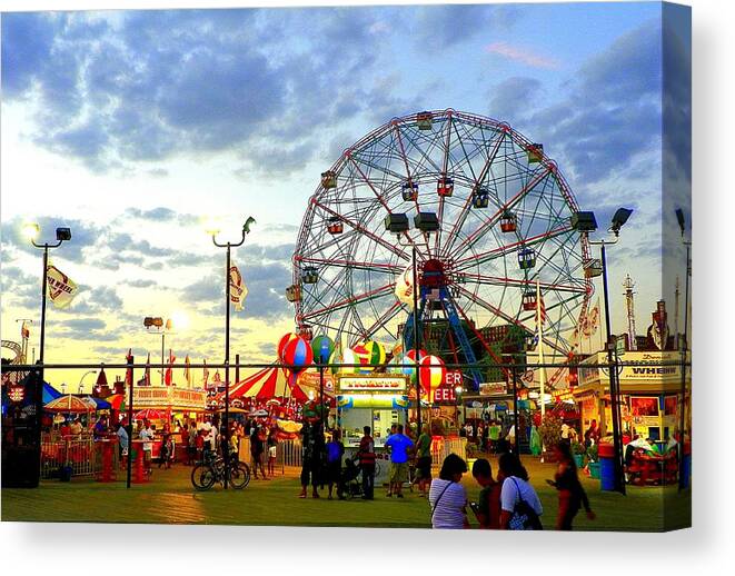 Amusement Park Canvas Print featuring the photograph Deno's Wonder Wheel Park at Sunset by Liza Dey