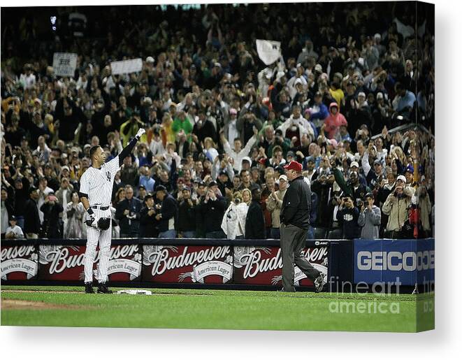 People Canvas Print featuring the photograph Derek Jeter by Mike Ehrmann