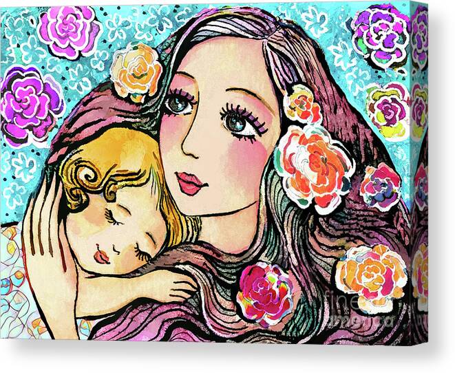 Mother And Child Canvas Print featuring the painting Dreaming in Roses by Eva Campbell