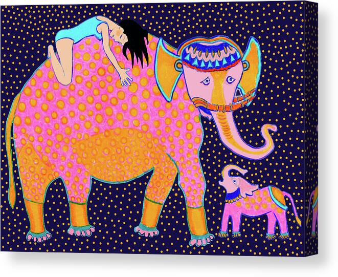 Pink Elephant Canvas Print featuring the drawing Elephant Girl by Lorena Cassady