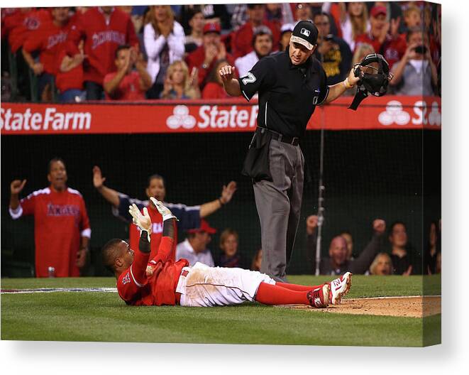 People Canvas Print featuring the photograph Erick Aybar and Tyson Ross by Victor Decolongon