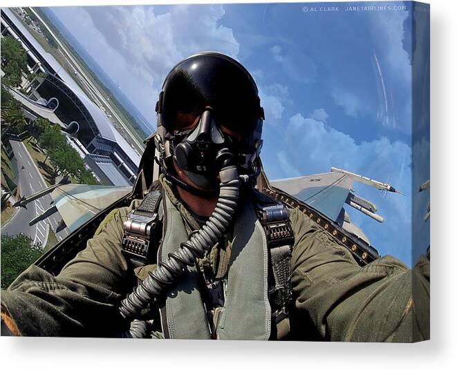 Falcon Canvas Print featuring the digital art F-16N Over Tampa International by Custom Aviation Art