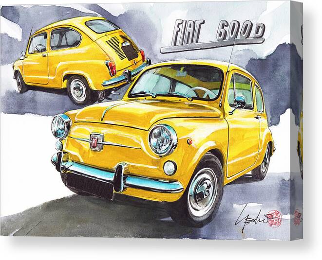 Fiat Canvas Print featuring the painting Fiat 600 D by Yoshiharu Miyakawa