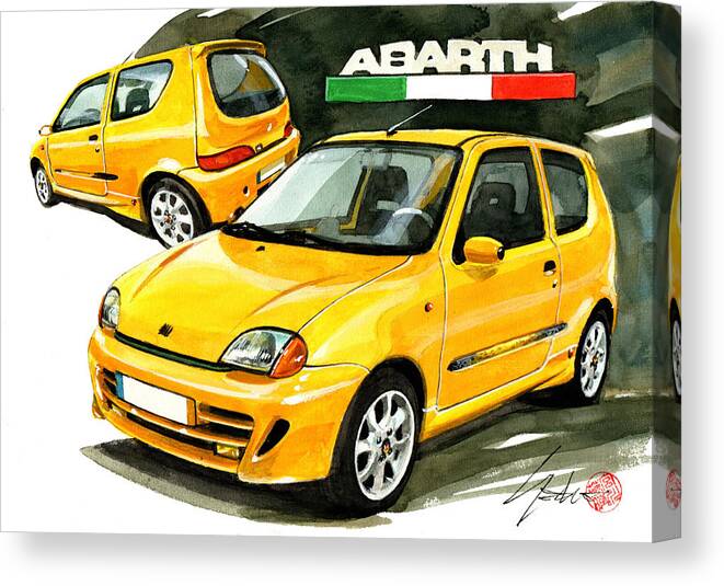 Fiat Canvas Print featuring the painting Fiat Seicento Abarth by Yoshiharu Miyakawa