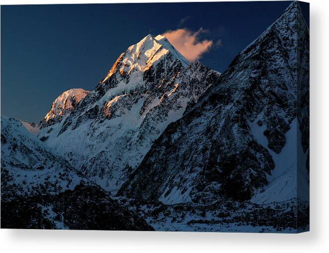 Mt Cook Canvas Print featuring the photograph Fire and Ice - Mount Cook National Park, South Island, New Zealand by Earth And Spirit