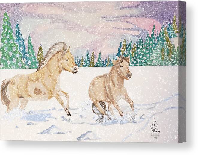 Fjord Horses Canvas Print featuring the drawing Fjord Horses by Equus Artisan
