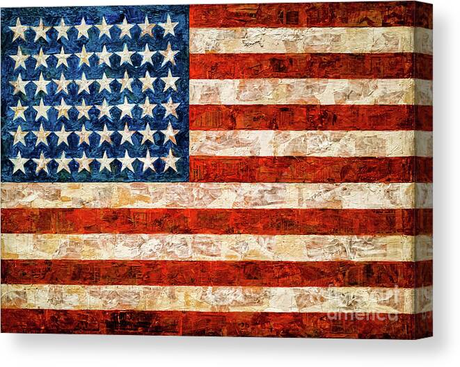 Flag By Jasper Johns Canvas Print featuring the mixed media American Flag by Jasper Johns by Jasper Johns