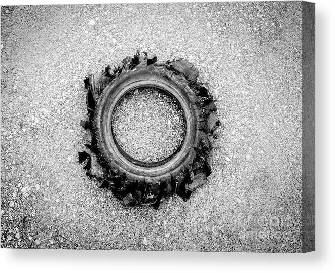 Blown Canvas Print featuring the photograph Flat Tire BW by Troy Stapek