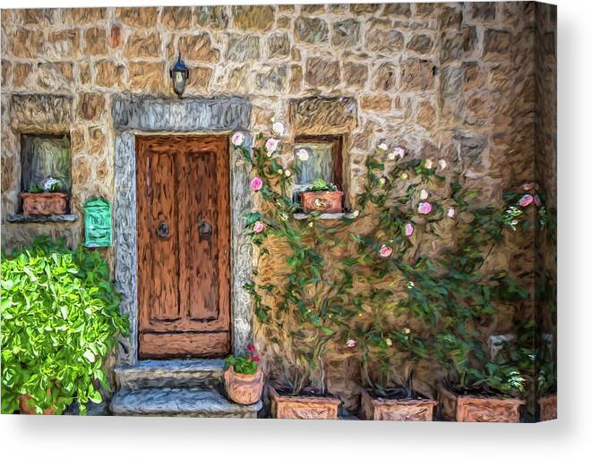 Tuscany Canvas Print featuring the photograph Flower Door with Green Mailbox of Tuscany by David Letts