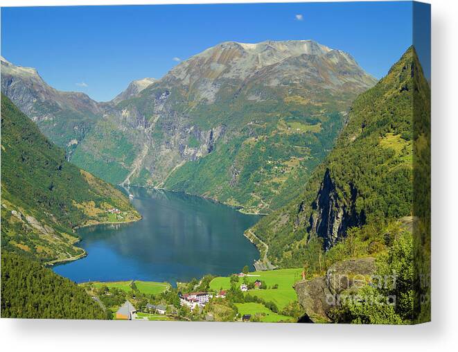 Fjords Canvas Print featuring the photograph Geiranger Valley and Geirangerfjorden, Norway by Neale And Judith Clark