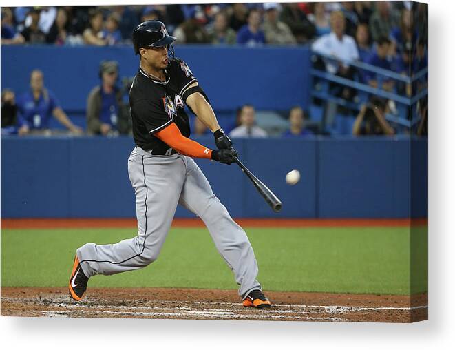 People Canvas Print featuring the photograph Giancarlo Stanton by Tom Szczerbowski