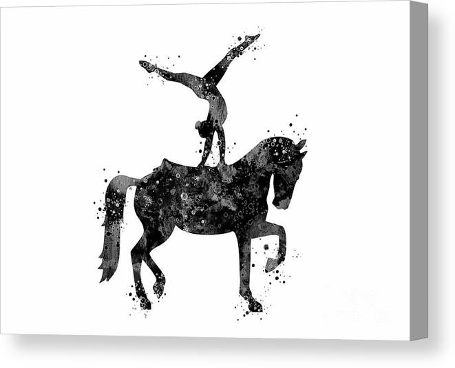 Horse Girl Canvas Print featuring the digital art Girl Equestrian Black and White Painting by White Lotus