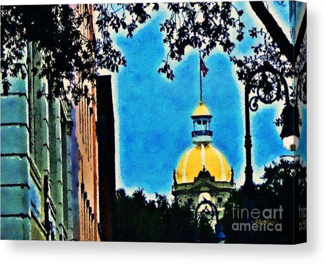 Fine Art Digital Photograph Canvas Print featuring the photograph Golden Dome of Savannah City Hall by Aberjhani