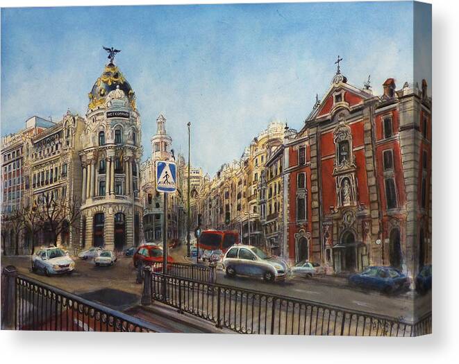 Architecture Canvas Print featuring the painting Gran Via, Madrid III by Henrieta Maneva
