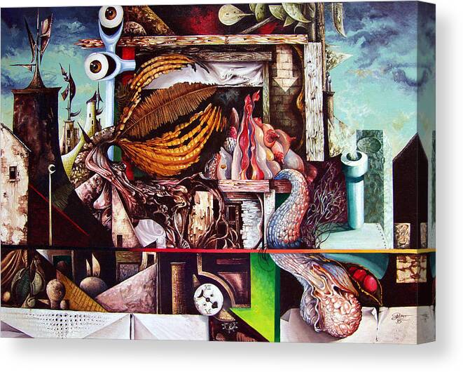Surrealism Canvas Print featuring the painting Grey Day At The Factory by Otto Rapp
