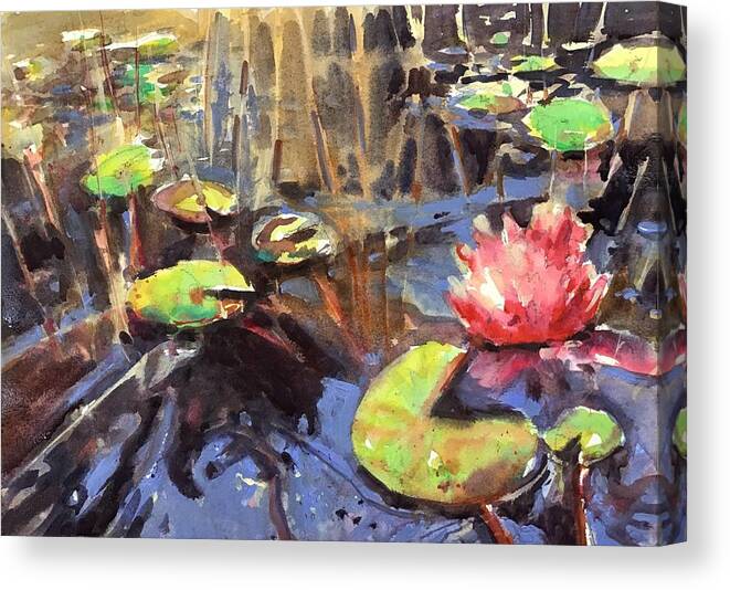 Lily Pad Canvas Print featuring the painting Halfmoon Shallows by Judith Levins