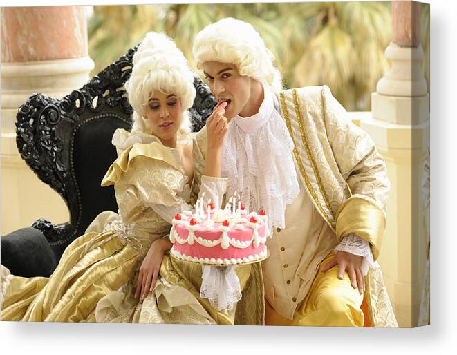 Young Men Canvas Print featuring the photograph Happy Aristocratic Birthday with Tempting Cake by Ekspansio