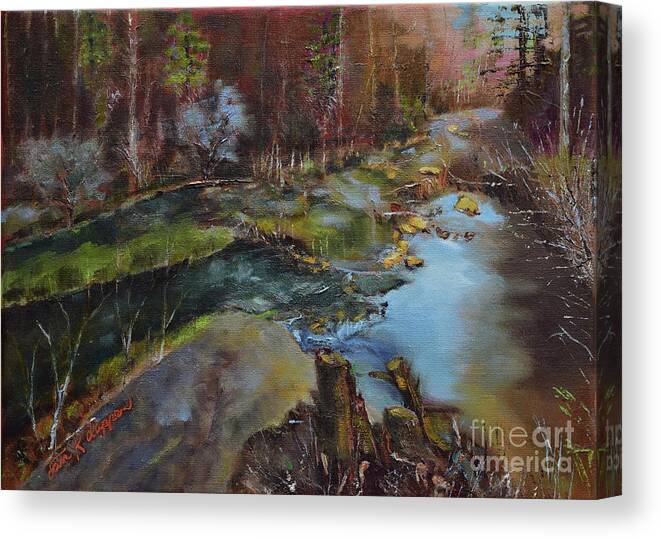 Water Canvas Print featuring the painting Harper Creek Finale by Jan Dappen