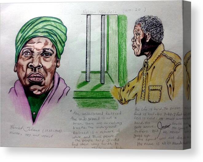 Black Art Canvas Print featuring the drawing Harriet Tubman and Nelson Mandela by Joedee