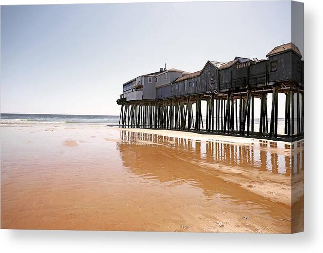 Maine Canvas Print featuring the photograph Historic Piers at Old Orchard Beach by Lisa Cuipa