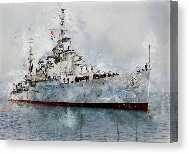 Warship Canvas Print featuring the digital art HMS Bermuda 1941 by Geir Rosset