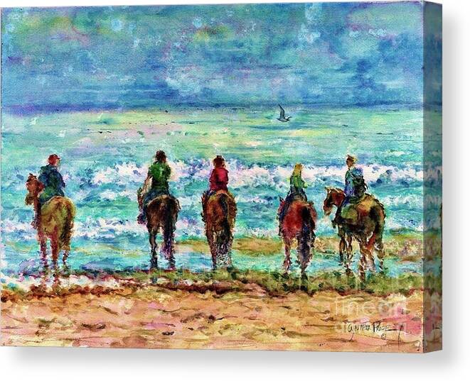 Horses Canvas Print featuring the painting Horseback Beach Memories by Cynthia Pride