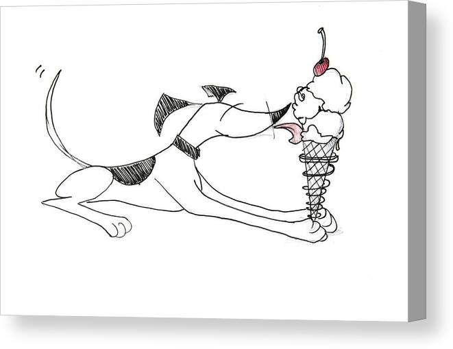 Giant Ice Cream Canvas Print featuring the drawing Ice Cream Treat by Jani Freimann