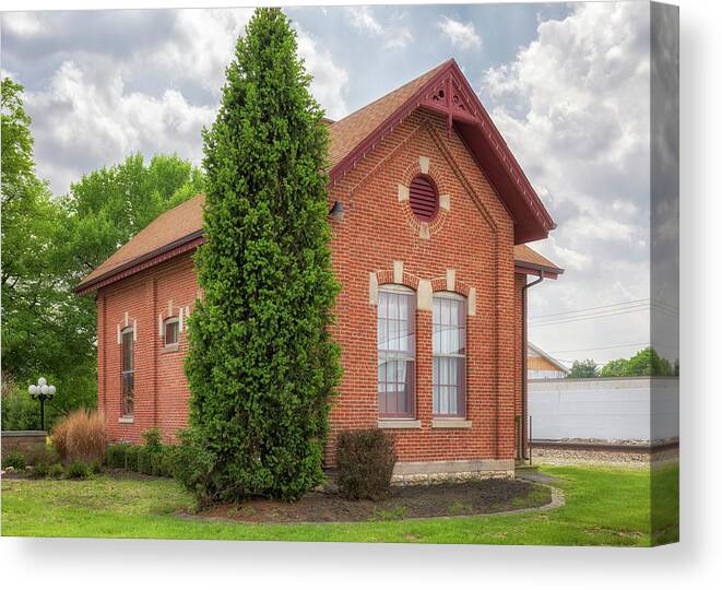 Railroad Depot Canvas Print featuring the photograph Illinois Central Railroad Depot - Arcola, Illinois by Susan Rissi Tregoning