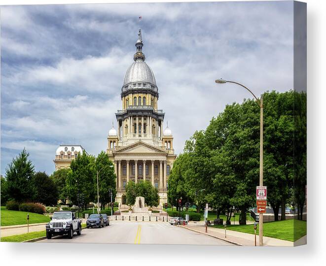 Illinois State Capitol Canvas Print featuring the photograph Illinois State Capitol - Route 66 - Springfield, IL by Susan Rissi Tregoning