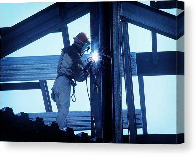 Toughness Canvas Print featuring the photograph Iron Worker Welding I Beam by Dny59