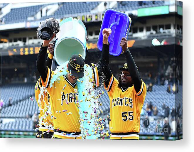 People Canvas Print featuring the photograph Jameson Taillon and Starling Marte by Joe Sargent