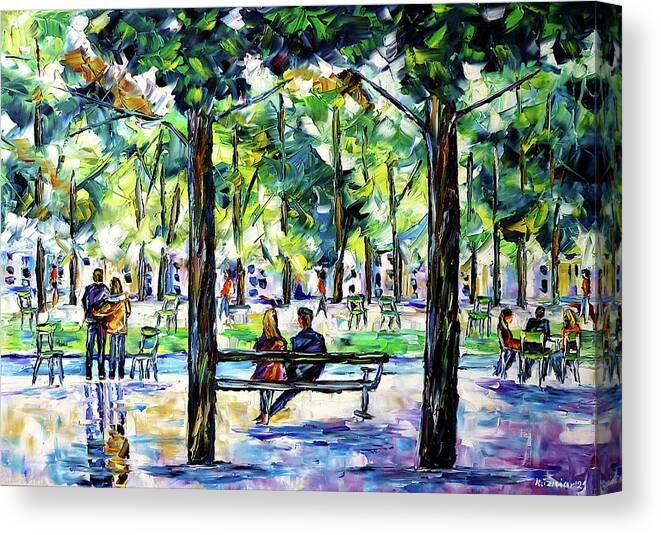 Park In Paris Canvas Print featuring the painting Jardin des Tuileries, Paris by Mirek Kuzniar