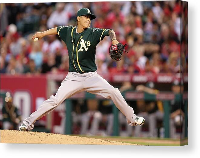 American League Baseball Canvas Print featuring the photograph Jesse Chavez by Stephen Dunn