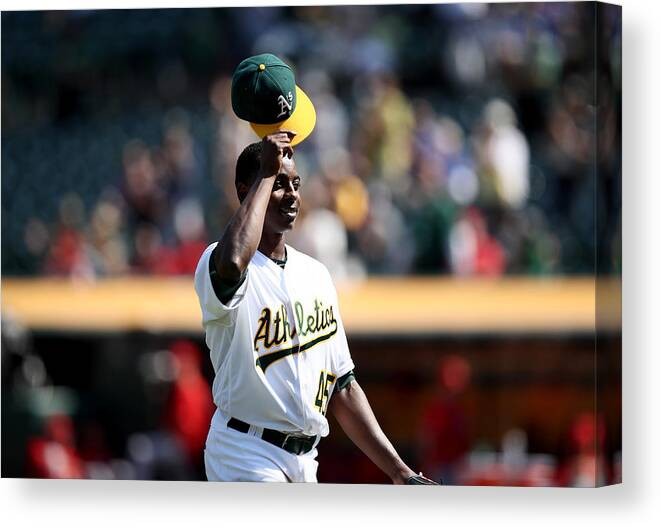 American League Baseball Canvas Print featuring the photograph Jharel Cotton by Ezra Shaw