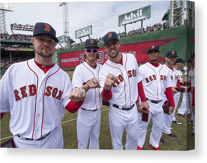 American League Baseball Canvas Print featuring the photograph Jon Lester, John Lackey, and Clay Buchholz by Michael Ivins/Boston Red Sox